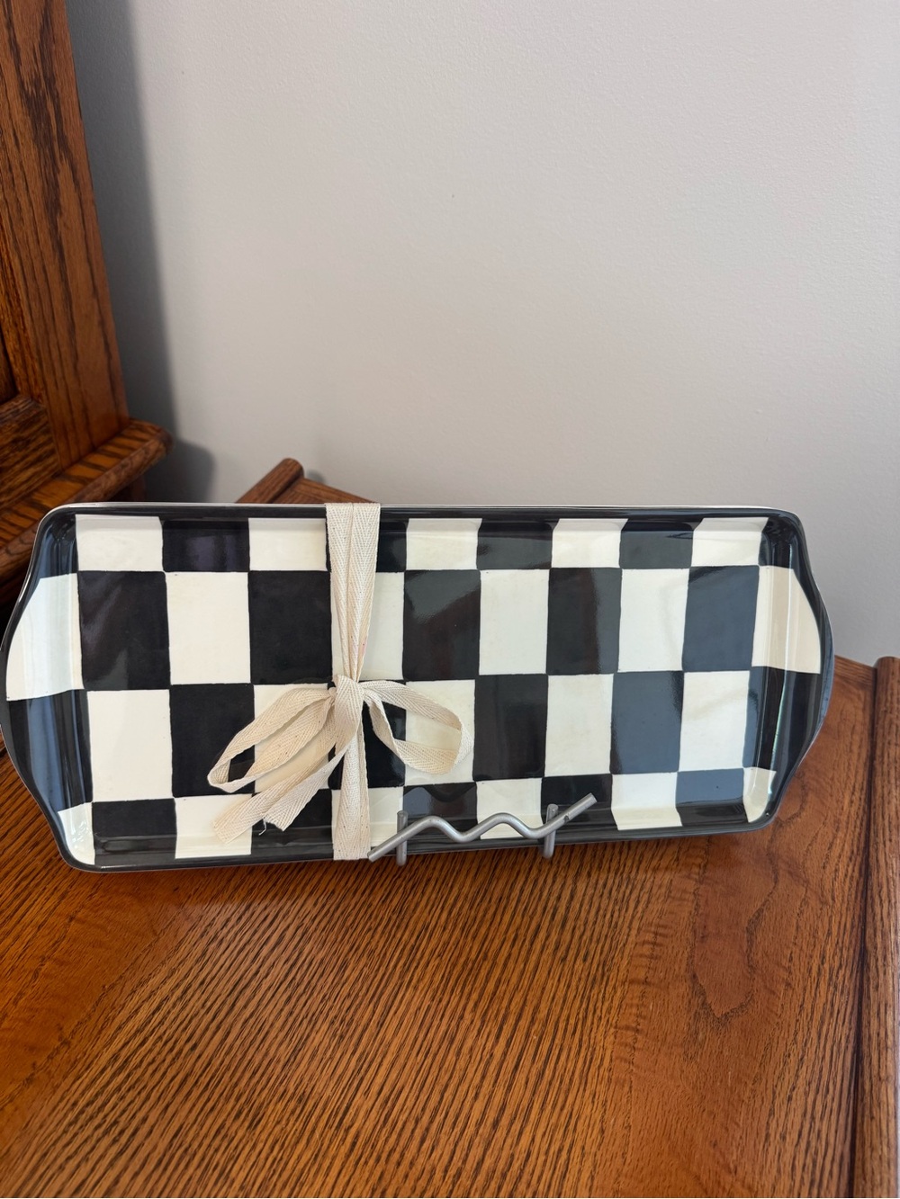 BLACK CHECK RECTANGLE MELAMINE SERVING TRAYS SET OF 2